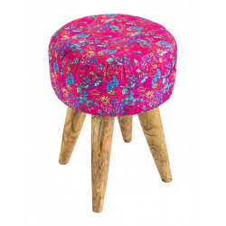 Tabouret rond tissu imprimé Botanique rose - Bibop et Lula