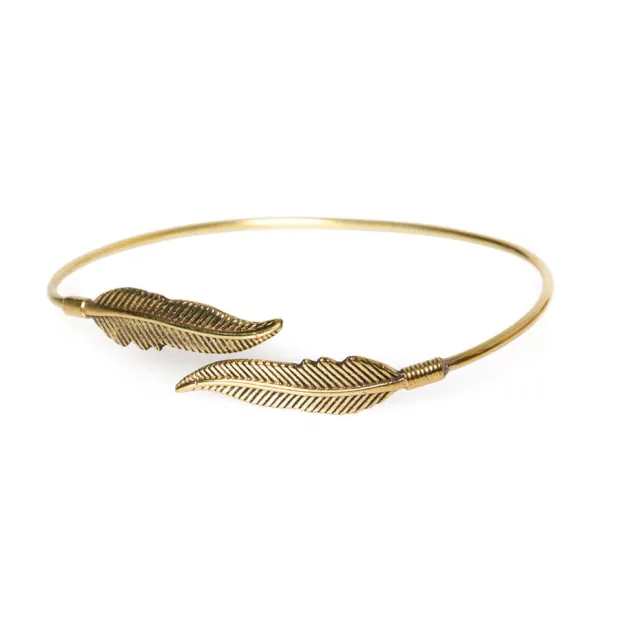 Jonc, bracelet laiton duo de plumes