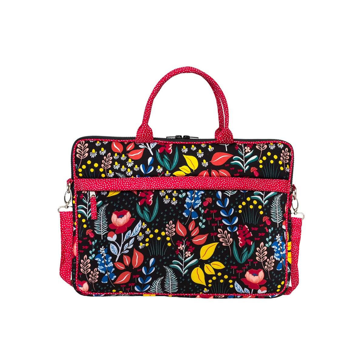 Sac ordinateur portable tissu noir motif fleuri multicolore