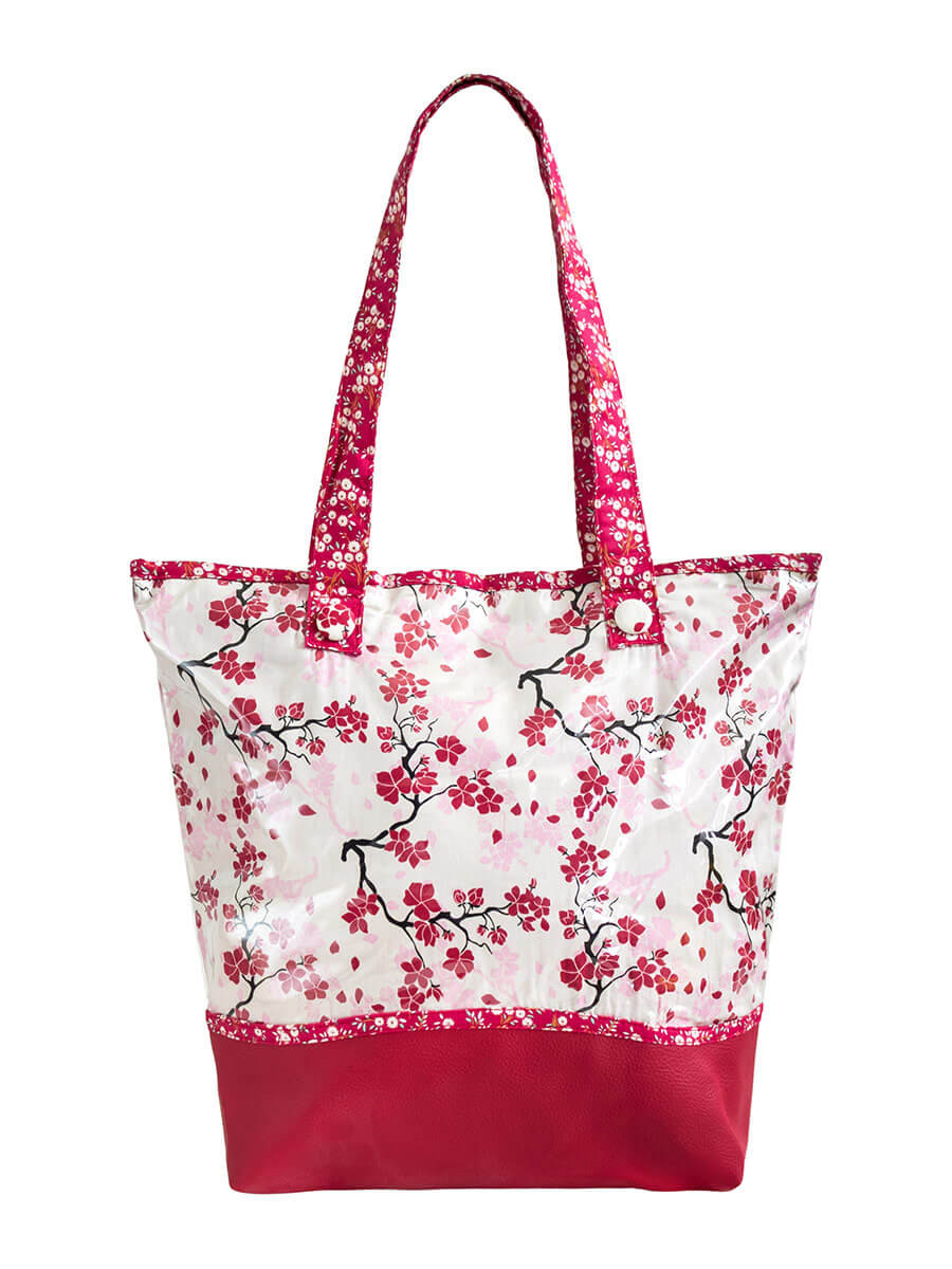 Sac à main bandoulière petite fille rouge motif fleurs de cerisier