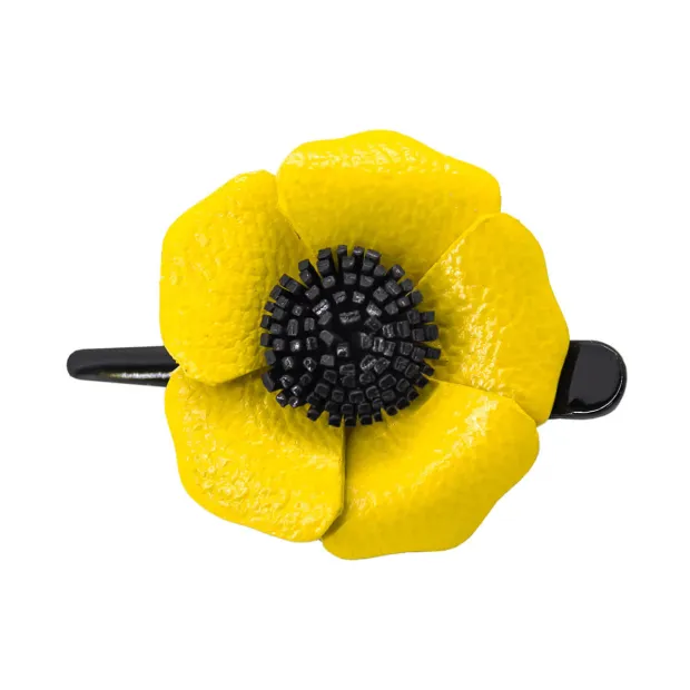Barrette cuir Coquelicot jaune