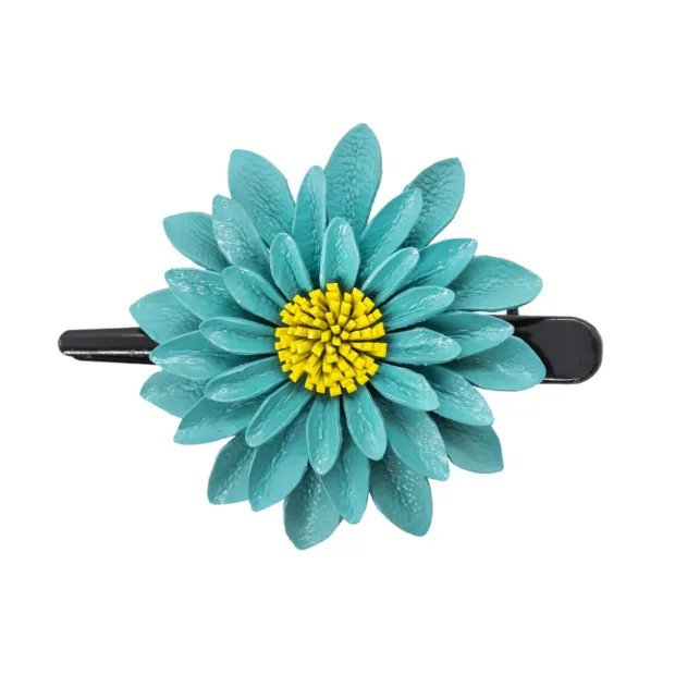 Barrette cuir Dahlia bleu