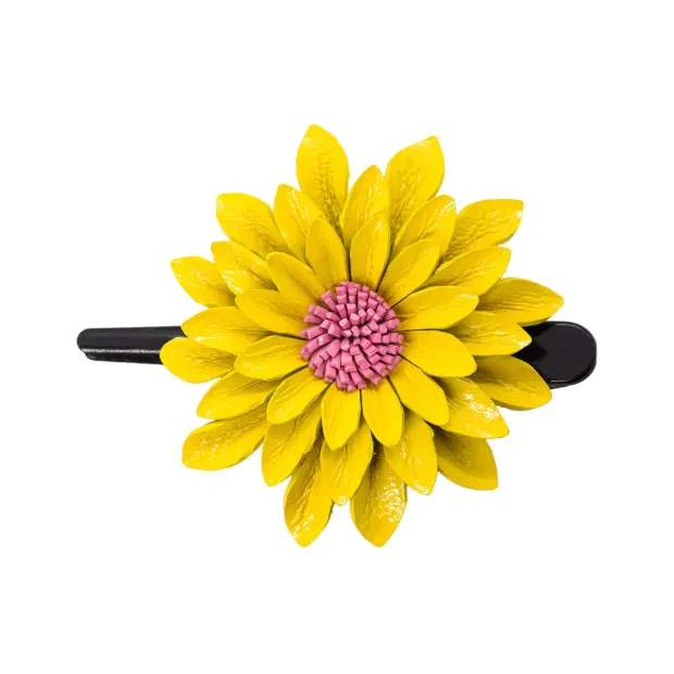 Barrette cuir Dahlia jaune