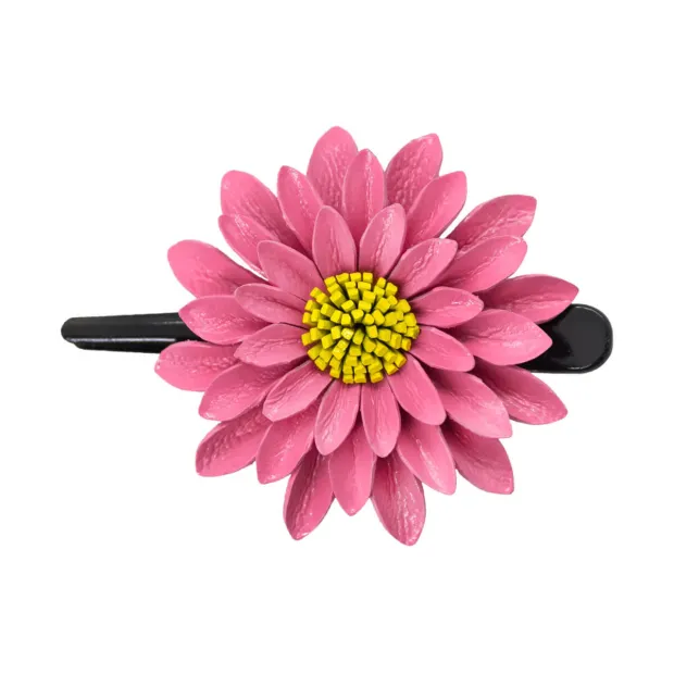 Barrette cuir Dahlia rose