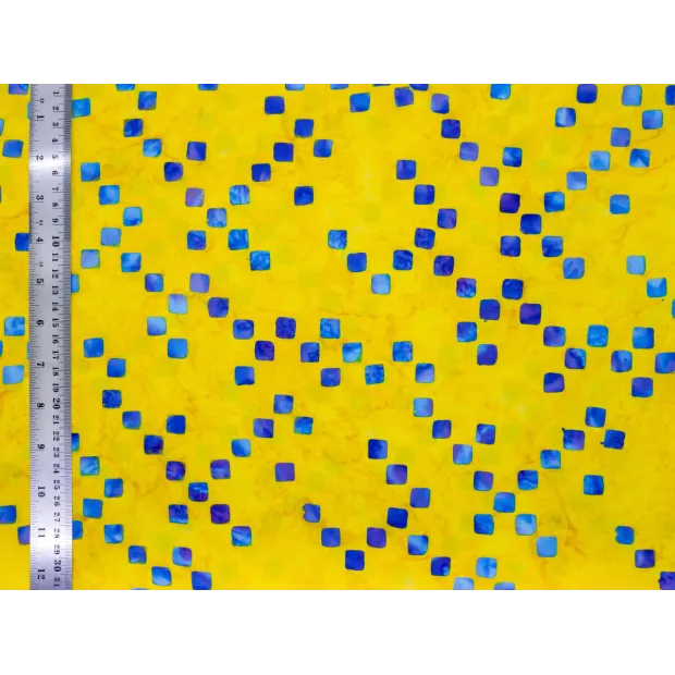 Coton Batik Damier jaune et bleu