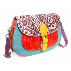 Sac cuir recyclé besace Bleu et Rouge - Bibop et Lula