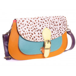 Sac cuir recyclé besace Orange et Bleu - Bibop et Lula