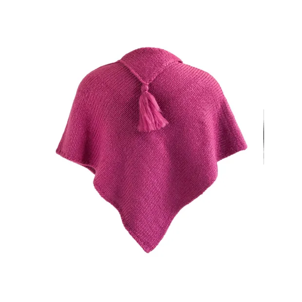 Poncho laine bébé Rose Framboise