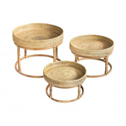 Trio table basse plateau rosace naturelle - Bibop et Lula