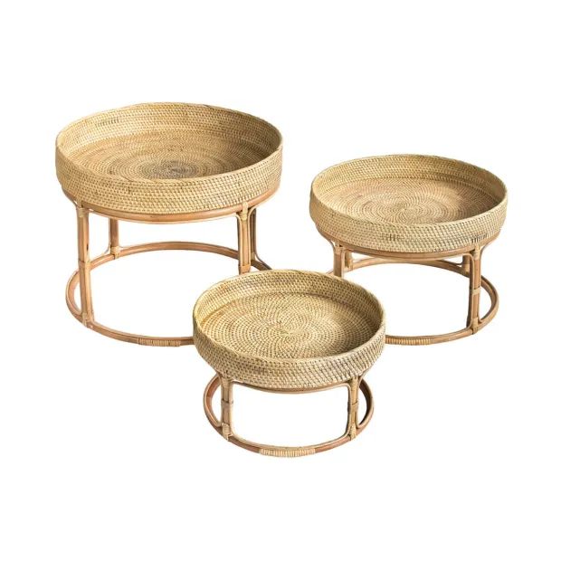 Trio tables basses plateau rosace naturelle