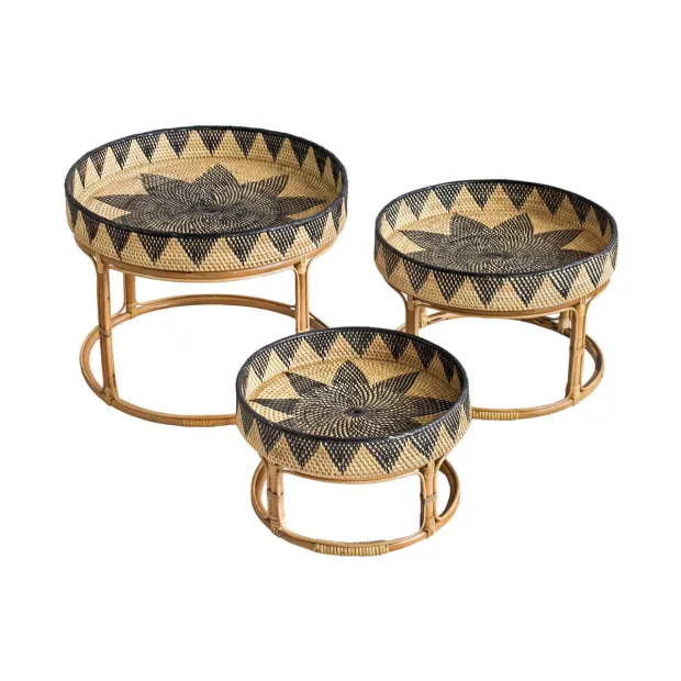 Trio table basse plateau rosace noire