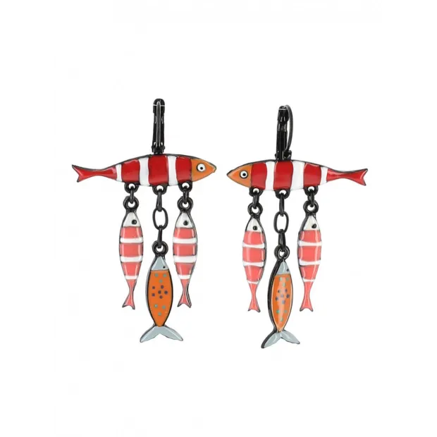 Boucles d'oreilles Sardine family rouge orangé