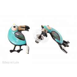Boucles d'oreilles clous Toucan bleu - Bibop et Lula