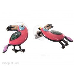 Boucles d'oreilles clous Toucan rose - Bibop et Lula