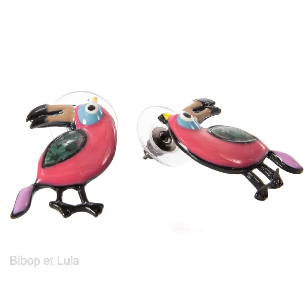 Boucles d'oreilles clous Toucan rose