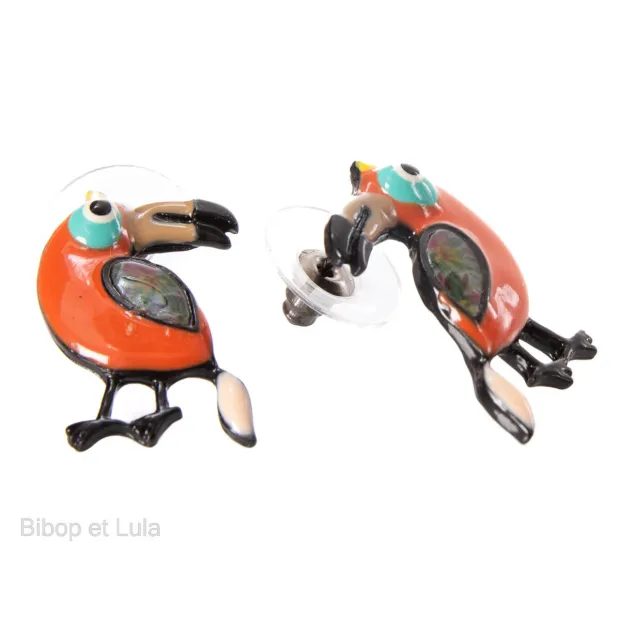 Boucles d'oreilles clous Toucan orange