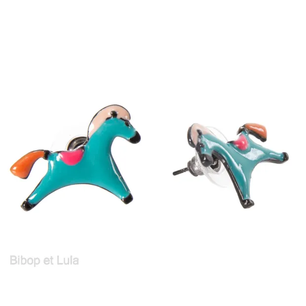 Boucles d'oreilles clous Cheval bleu