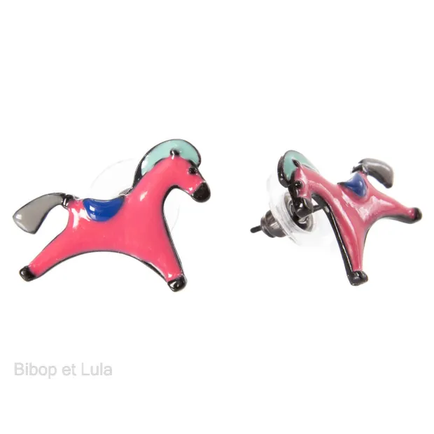 Boucles d'oreilles clous Cheval rose