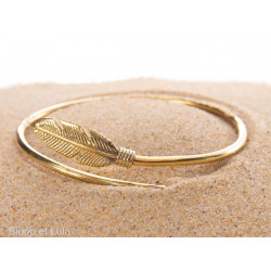 Jonc, bracelet laiton plume - Bibop et Lula