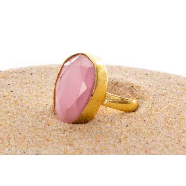 Bague laiton forme Quartz rose