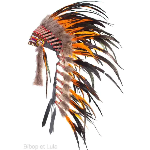 Coiffe indienne orange et noire