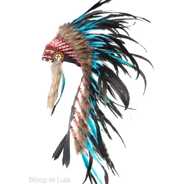 Coiffe indienne turquoise et noire