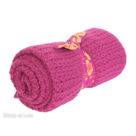 Couverture, plaid laine tricotée Framboise