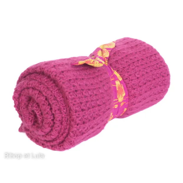 Couverture, plaid laine tricotée Framboise