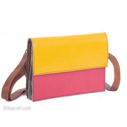 Sac cuir recyclé pochette bicolore jaune et rouge rosé - Bibop et Lula