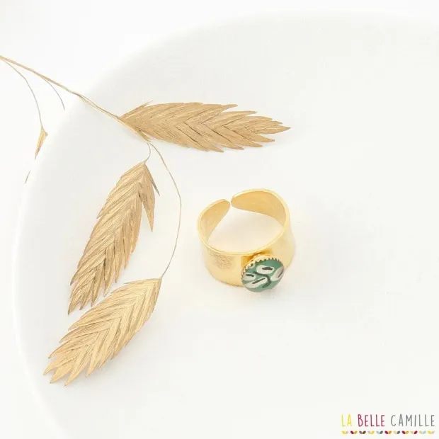 JASMIN, Bague en résine dorée à l'or fin "Liberty Vert"