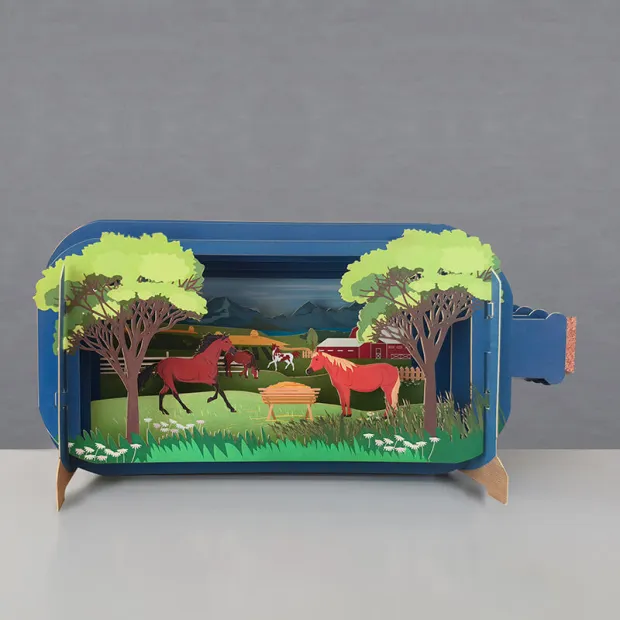 3D Pop Up Carte Chevaux