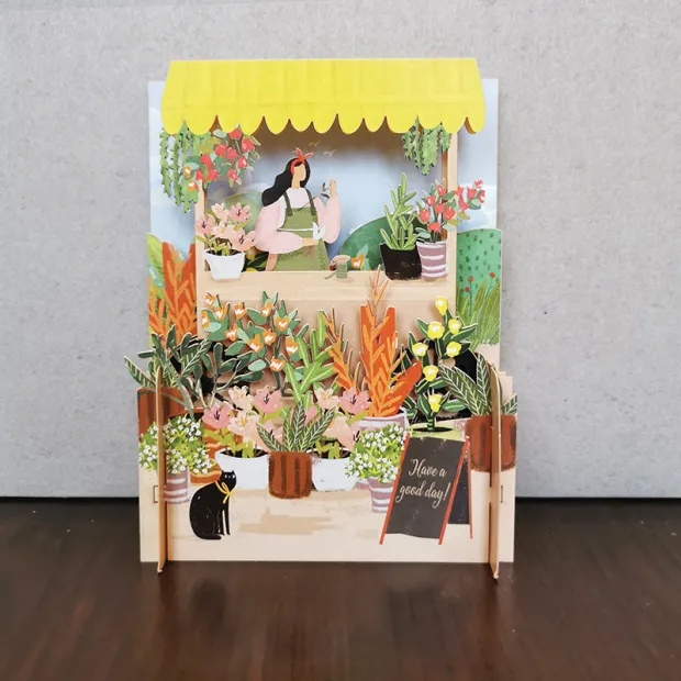 3D Pop Up Carte Anniversaire Boutique de fleurs