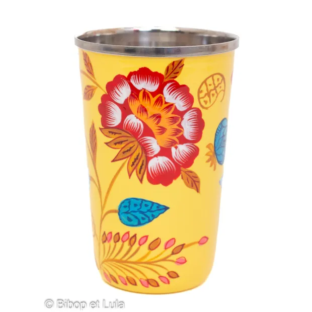 Grand verre inox peint à la main Diwali