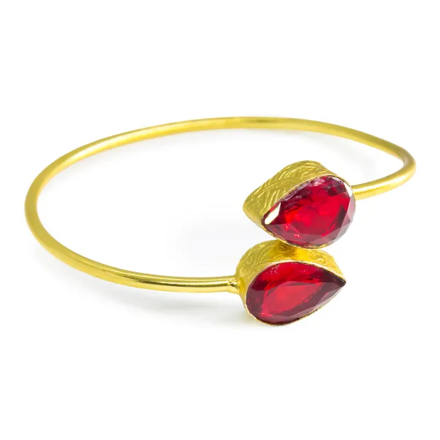 Bracelet jonc laiton verre hydro rouge