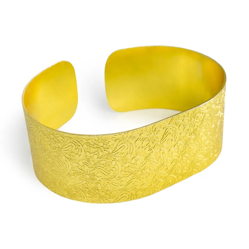 Bracelet Manchette En Argent Sterling (925) - Motif Décor Feuilles - Occasion - Style Vintage