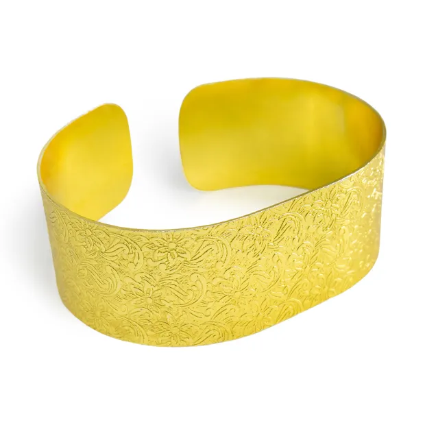 Bracelet manchette laiton imprimé feuilles