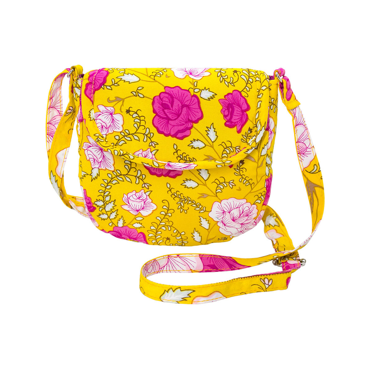 Petit sac à main bandoulière jaune imprimé fleurs roses