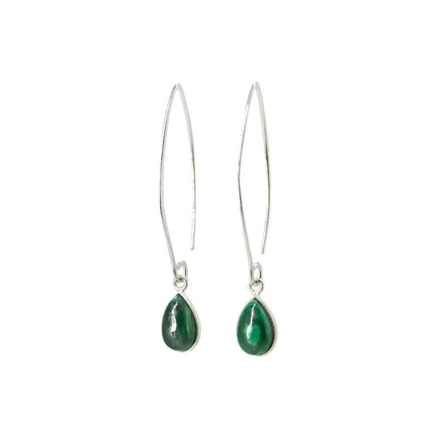 Boucles d'oreilles argent Gouttes Malachite