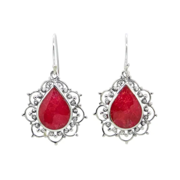 Boucles d'oreilles argent Flower Corail Rouge