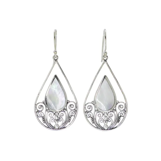 Boucles d'oreilles argent Goutte Entrelacs Nacre
