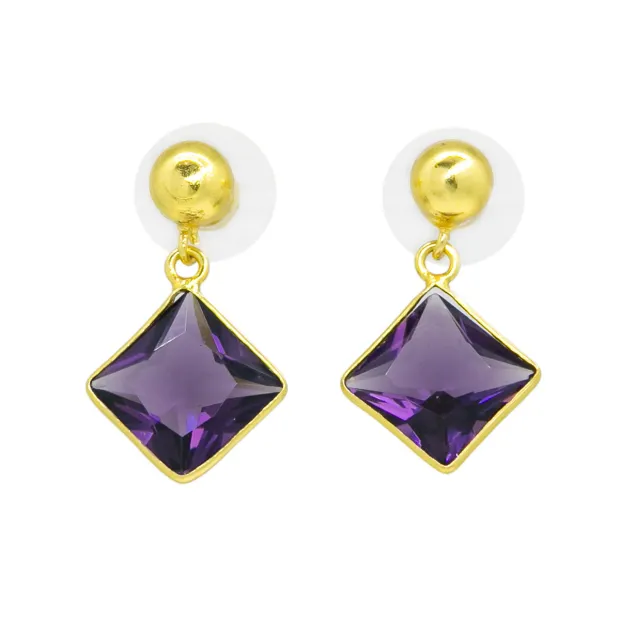 Boucles d'oreilles clous laiton Losanges Améthyste