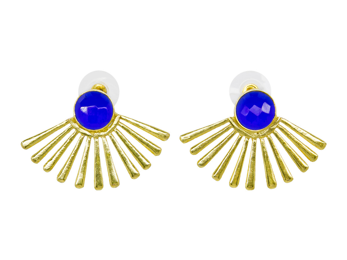Boucles d'oreilles clous en laiton Papyrus hydro-bleu