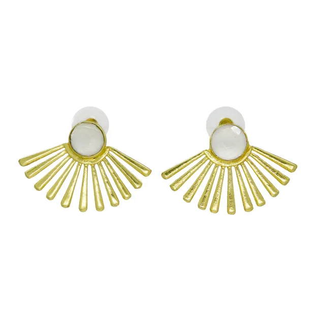 Boucles d'oreilles clous laiton Papyrus pierre de lune