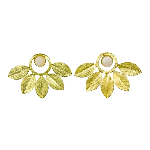 Boucles d'oreilles pendantes clous laiton Feuilles pierre de lune