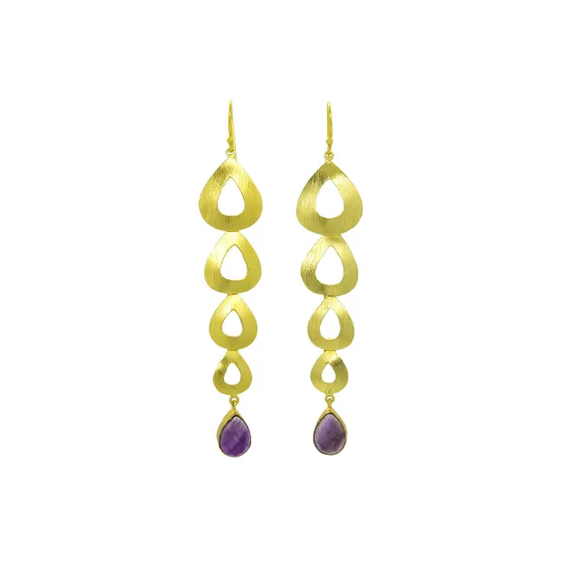 Boucles d'oreilles pendantes laiton Larmes Améthystes