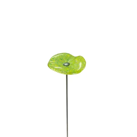 Fleur en verre transparent jaune vert moucheté coquelicots - Petit