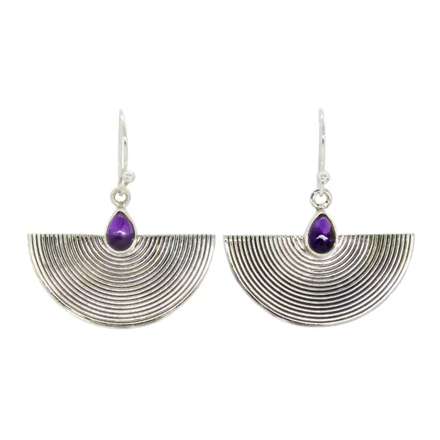 Boucles d'oreilles pendantes argent Papyrus Améthyste