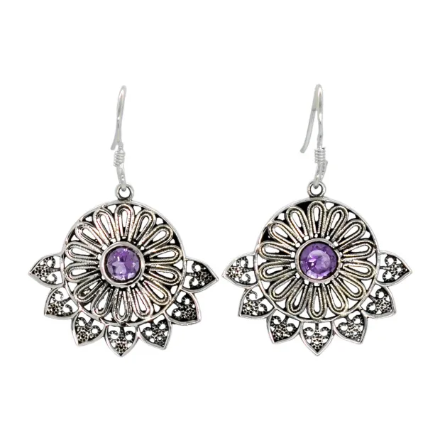 Boucles d'oreilles pendantes argent Solaire Améthyste