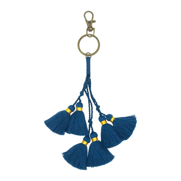 Porte-clé mini pompons bleu