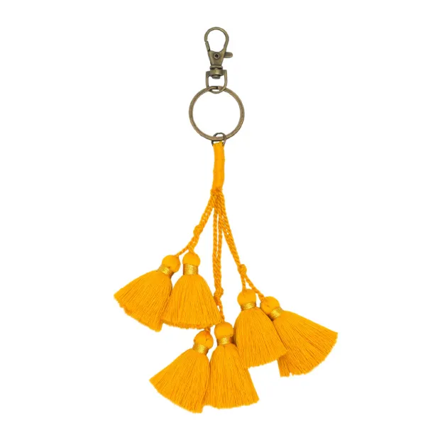 Porte-clé mini pompons jaune moutarde
